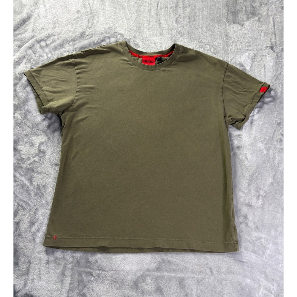 Hugo T-Shirt Mens L Green Crew Neck Short Sleeve Logo Accents Tagless